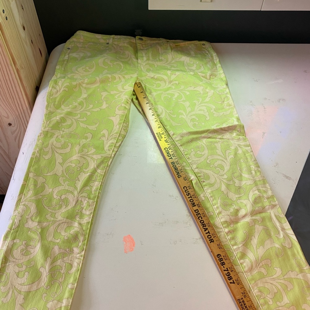 Mossimo Supply Co. Lime Green Scroll Print Skinny Pants